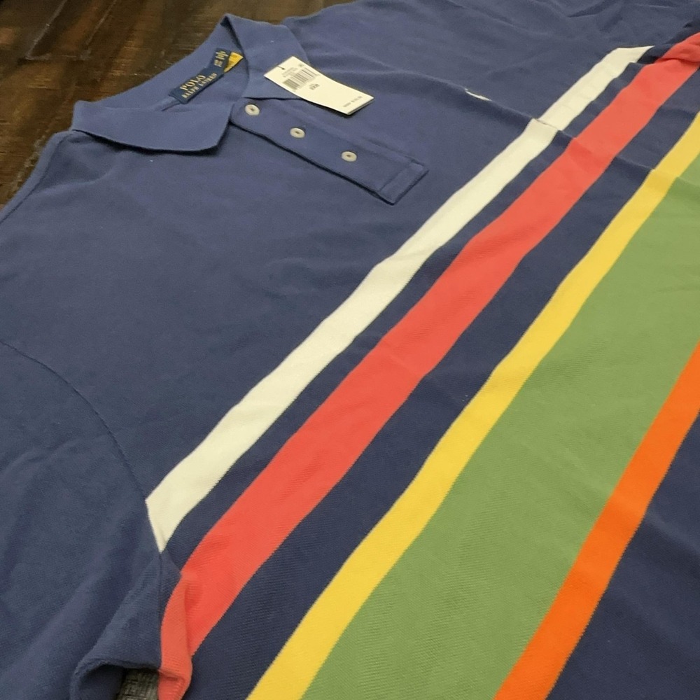 Polo Ralph Lauren Polo Shirt Mens Big 2X Navy Multicolor Stripe Classic Fit 2XB